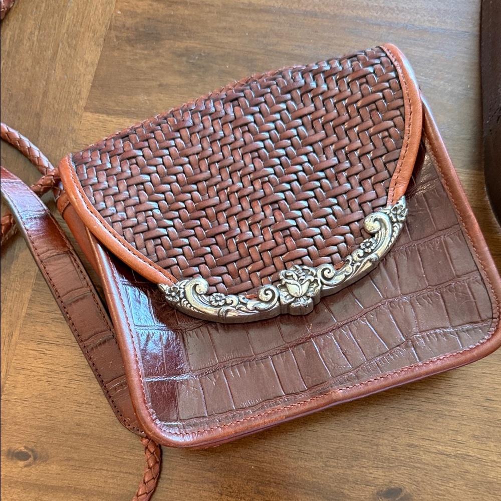 Brighton Leather Woven & Croc-Embossed Crossbody Bag in Brown